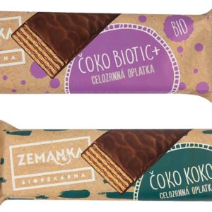 Biopekárna Zemanka Celozrnné oblátky z jednozrnky v čokoláde BIO 40g - Oblátka kokosová v čokoláde