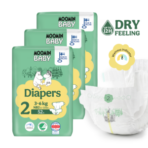 Moomin Baby 2 Newborn 3–6 kg (156 ks), mesačné balenie plienok