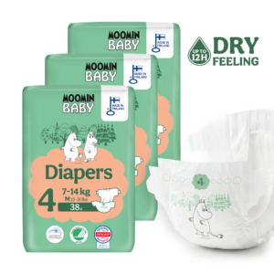 Moomin Baby 4 Maxi 7–14 kg (114 ks), měsíční balení plen