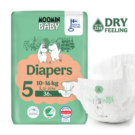 Moomin Baby 5 Maxi 10–16 kg (36 ks), plienky