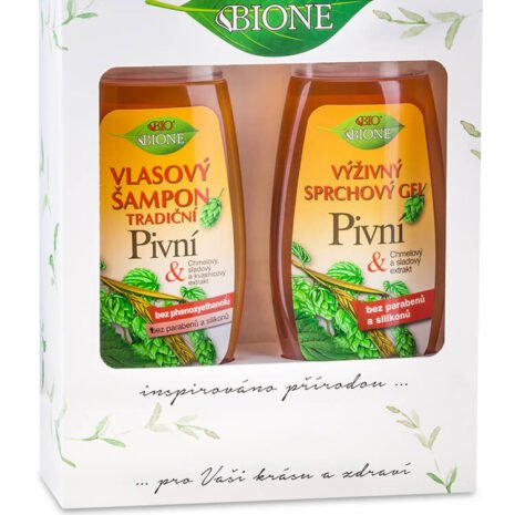 Bione Cosmetics Darčeková kazeta PIVO Tradičný vlasový šampón + Výživný sprchový gél